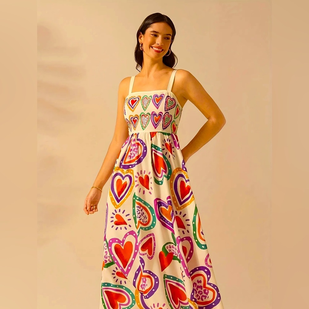 Colorful Heart Print Maxi Dress